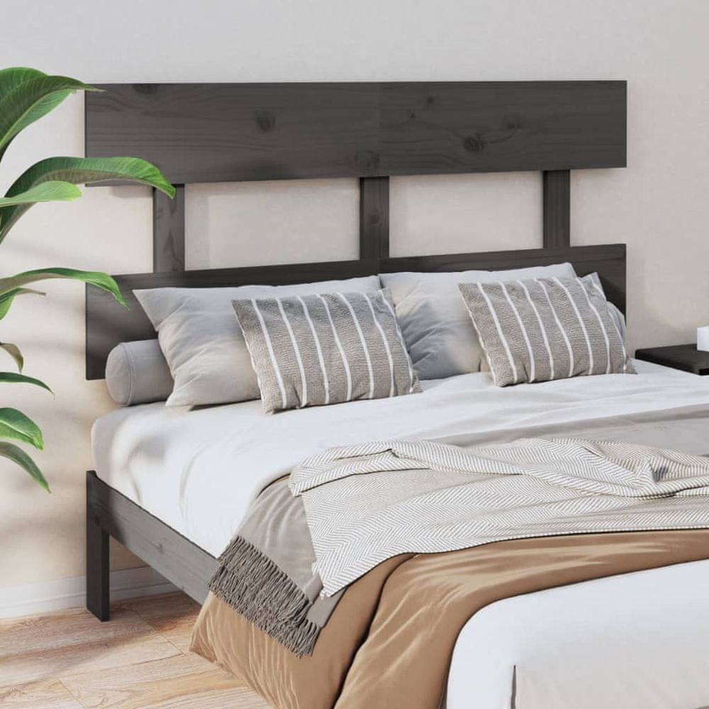Vidaxl Čelo postele, sivé, 144x3x81 cm, masívne borovicové drevo